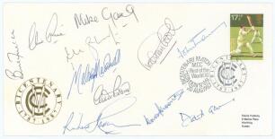 M.C.C. Bicentenary 1987. Official commemorative cover issued for the Bicentenary match, M.C.C. v Rest of the World at Lord&rsquo;s, date stamped 20th August 1987. Fully signed to the front by the eleven members of the M.C.C. team. Signatures are Gatting (Captai