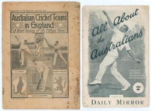Australian tours to England 1920s. &lsquo;Australian Cricket Teams in England&rsquo;. A Brief History of the Fifteen Tours&rsquo;. Supplement to the Marvel. 4th June 1921. J.N. Pentelow. 16pp booklet. Original pictorial paper wrappers. Padwick 4962. Foxing and ageing. &lsquo;All