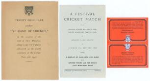 Trinity Field Club, Cambridge 1947. Official folding programme for the &lsquo;Ye Game of Cricket, on the occasion of the visit of Their Majesties, King George VI & Queen Elizabeth on the fourth centenary of the College June 3rd, 1947&rsquo;. Sold with an original sin