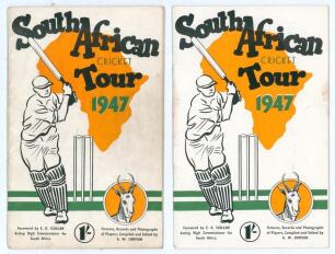 &lsquo;South African Cricket Tour 1947&rsquo;. Official souvenir brochure for the South African tour of England. Edited by A.W. Simpson. Pictorial covers. Signed in different coloured inks to inside pen pictures by fourteen members of the South African touring party.
