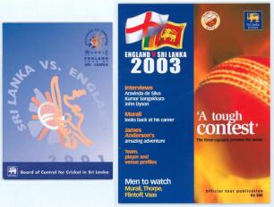 England tours to Sri Lanka 2000/01 and 2003/04. Two official souvenir tour guides published in Sri Lanka, one for the 2001 tour signed by nine members of the England touring party, the other for 2003 by fifteen. Signatures are Croft, Trescothick, Thorpe, 