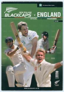 England tour to New Zealand 2007/08. Official &lsquo;Test Series Programme&rsquo; tour guide fully signed to the player profiles by the sixteen featured members of the England touring party and ten of New Zealand. England signatures are Vaughan, Collingwood, Ambrose,