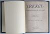 &lsquo;Cricket: A Weekly Record of the Game&rsquo;. Volume VI nos. 140-169 (27th January to 29th December 1887). Illustrated. Bound in publisher&rsquo;s green cloth, gilt title to front and spine, replacement endpapers, complete with title and contents pages to front, lack - 3