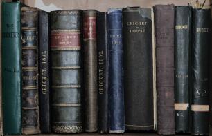 &lsquo;Cricket: A Weekly Record of the Game&rsquo;. Box comprising ten volumes of issues in various different bindings. Years covered are 1884-1885, 1888, 1892, 1894-1896, 1897, 1900, 1902, 1909-1912, 1910, and 1911. The majority lacking some issues, the bindings in 