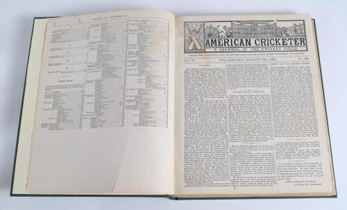 &lsquo;The American Cricketer, a Journal Devoted to the Noble Game of Cricket&rsquo; 1883. Vol. VI nos. 182-213, 25th January- 27th December 1883. Published by the Associated Cricket Clubs of Philadelphia 1883. Complete run of the magazine, with title page and index 