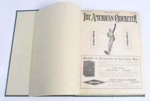 &lsquo;The American Cricketer&rsquo; 1922. Vol. XLVI nos. 803-814, January- December 1922. Published by the Associated Cricket Clubs of Philadelphia. Complete run of the twelve monthly issues of the magazine, bound in modern green cloth with gilt title to spine, orig