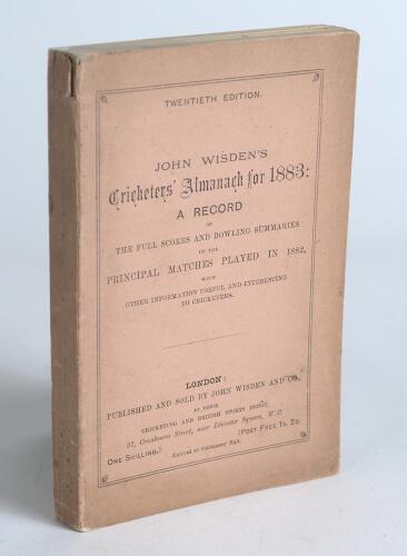 Wisden Cricketers&rsquo; Almanack 1883. 20th edition. Original paper wrappers. Minor wear to the head of the spine paper, very good wrappers and in very good condition throughout the book