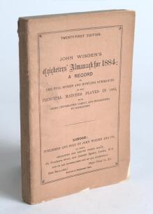 Wisden Cricketers&rsquo; Almanack 1884. 21st edition. Original paper wrappers. Minor discolouration to the wrapper edge nearest the spine, minor chips and nicks to the wrapper extremities with very small loss to the lower corners otherwise in very good conditio