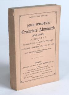 Wisden Cricketers&rsquo; Almanack 1886. 23rd edition. Original paper wrappers. Very minor darkening to spine paper, very slight cracking to edge of the spine paper otherwise in very good+ condition. This edition is not often seen in such lovely condition