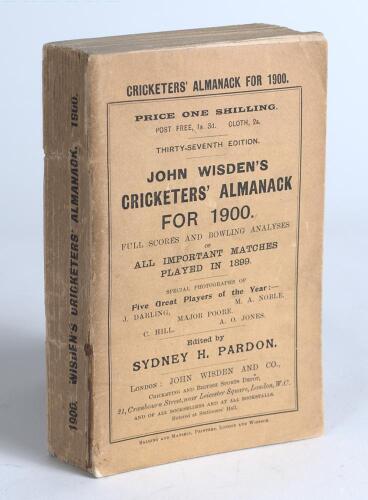 Wisden Cricketers&rsquo; Almanack 1900. 37th edition. Original paper wrappers. Some wear to spine with very slight loss to the spine paper, some very minor breaking to page block otherwise in good/very good condition