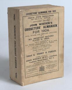Wisden Cricketers&rsquo; Almanack 1924. 61st edition. Original paper wrappers. Some wear and age toning to wrappers and spine, name of ownership written to top of the front wrapper, very minor loss to the base of the spine paper otherwise in generally good/very