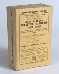 Wisden Cricketers&rsquo; Almanack 1925. 62nd edition. Original paper wrappers. Very minor breaking to page block otherwise in very good condition