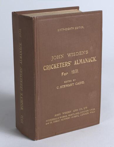Wisden Cricketers&rsquo; Almanack 1931. 68th edition. Original hardback. Odd very minor faults otherwise in good/very good condition with gilt titles bright