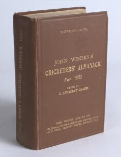 Wisden Cricketers&rsquo; Almanack 1932. 69th edition. Original hardback. Minor marks to front board, some wear to front internal hinge, very slight and small split to rear internal hinge otherwise in generally good/very good condition with gilt titles bright