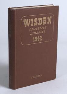 Wisden Cricketers&rsquo; Almanack 1942. 79th edition. Original hardback. Only 900 hardback copies were printed in this war year. Dulling to the gilt titles on the spine paper otherwise in very good condition with gilt titles to front board bright. A rare wartim