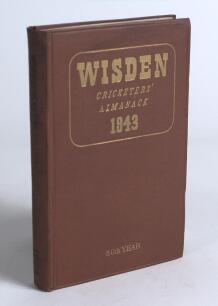 Wisden Cricketers&rsquo; Almanack 1943. 80th edition. Original hardback. Only 1400 hardback copies were printed in this war year. Dulled gilt titles to the spine paper otherwise in very good condition. A rare wartime edition