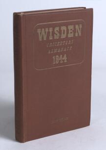 Wisden Cricketers&rsquo; Almanack 1944. 81st edition. Original hardback. Only 1500 hardback copies were printed in this war year. Dulled gilt titles to the spine paper, some dulling to the gilt titles on the front board otherwise in very good condition. A rare 