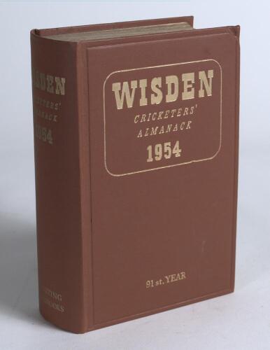 Wisden Cricketers&rsquo; Almanack 1954. Original hardback. Some minor foxing to page block edge, odd very minor faults otherwise in good/very good condition