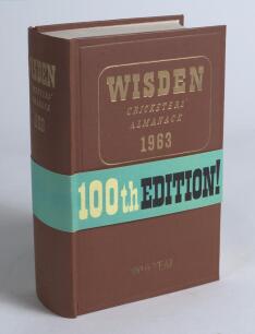 Wisden Cricketers&rsquo; Almanack 1963. Original hardback. Excellent condition, not often seen in this fine condition. The book has its original wrap-around blue advertising band with title &lsquo;100th Edition&rsquo; to centre, as issued in 1963