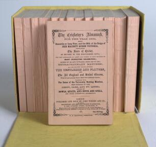 Wisden Cricketers&rsquo; Almanack 1864-1878. Fifteen facsimile editions, with pink wrappers, second facsimile edition printed by Lowe & Brydone Ltd, London 1974. Limited edition. Good condition. In original yellow box with title to side. The box a little aged t