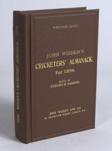 Wisden Cricketers&rsquo; Almanack 1896. Willows hardback &lsquo;second&rsquo; reprint (2011) in dark brown boards with gilt lettering. Limited edition 100/250. Very good condition