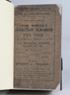 Wisden Cricketers&rsquo; Almanack 1902 and 1906. 39th & 43rd editions. Both bound in dark brown boards, the 1902 with original wrappers, with gilt titles to spine. Some wear with loss to the extremities of the original wrappers and covered in transparent preser