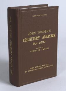 Wisden Cricketers&rsquo; Almanack 1907. Willows hardback reprint (1999) in dark brown boards with gilt lettering. Limited edition 492/500. Very good condition