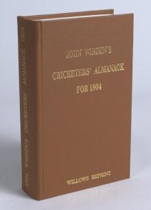Wisden Cricketers&rsquo; Almanack 1904. Willows softback reprint (1998) in light brown hardback covers with gilt lettering. Limited edition 236/500. Good/very good condition