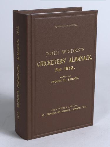 Wisden Cricketers&rsquo; Almanack 1912. Willows hardback reprint (2001) in dark brown boards with gilt lettering. Limited edition 293/500. Very good condition