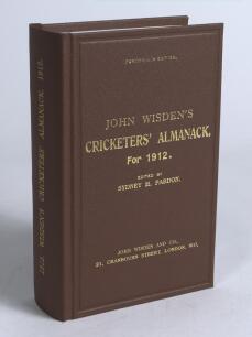 Wisden Cricketers&rsquo; Almanack 1912. Willows hardback reprint (2001) in dark brown boards with gilt lettering. Limited edition 293/500. Very good condition