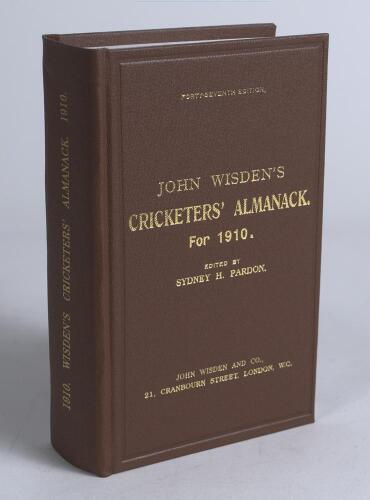 Wisden Cricketers&rsquo; Almanack 1910. Willows hardback reprint (2001) in dark brown boards with gilt lettering. Limited edition 298/500. Very good condition