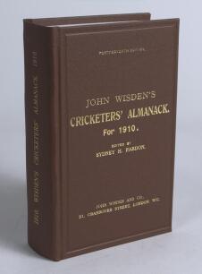 Wisden Cricketers&rsquo; Almanack 1910. Willows hardback reprint (2001) in dark brown boards with gilt lettering. Limited edition 298/500. Very good condition