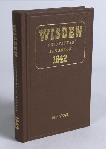 Wisden Cricketers&rsquo; Almanack 1942. Willows hardback reprint (1999) in dark brown boards with gilt lettering. Limited edition 410/500. Very good condition
