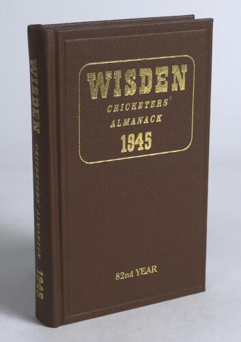 Wisden Cricketers&rsquo; Almanack 1945. Willows hardback reprint (2000) in dark brown boards with gilt lettering. Limited edition 275/500. Very good condition
