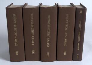 Wisden Cricketers&rsquo; Almanack 1946, 1949, 1952, 1953 and 1954. All five books bound in dark brown boards, with original covers, gilt titles to spine,The 1946 edition in good condition but has a Birthday greeting laid down to the inside front board on a labe
