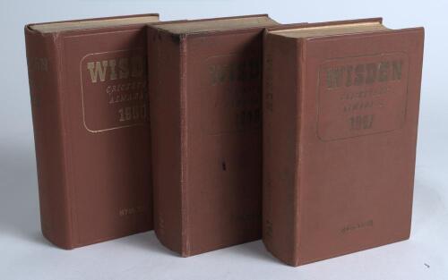 Wisden Cricketers&rsquo; Almanack 1947, 1948 and 1950. Original hardback editions. The 1947 and 1948 editions with signs of wear to boards, browning to pages and dulling to gilt titles on the front boards and the spine, the 1947 with breaking front internal hin