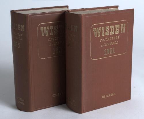 Wisden Cricketers&rsquo; Almanack 1951 and 1955. Original hardback editions. Odd minor faults otherwise in good/very good condition. Qty 2