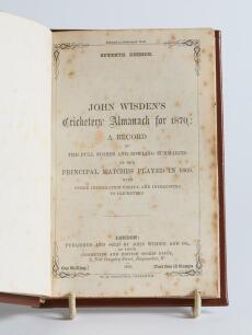 Wisden Cricketers&rsquo; Almanack 1870. 7th edition. Bound in brown boards, lacking original paper wrappers, with title and date in gilt to spine, red speckled page edges. Pages checked, complete. Signature of &lsquo;Charles W.A. Oakeley&rsquo; to front end paper and from 