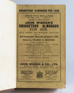 Wisden Cricketers&rsquo; Almanack 1936. 73rd edition. Bound in light brown boards, with original paper wrappers, with title and date in gilt to spine. Minor wear and slight soiling to wrappers otherwise in good/very good condition. &lsquo;Kent County Cricket Club&rsquo; ha