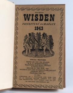 Wisden Cricketers&rsquo; Almanack 1943. 80th edition. Only 5600 paper copies printed in this war year. Bound in light brown boards, with original cloth covers, with title and date in gilt to spine. Very good condition. &lsquo;Kent County Cricket Club&rsquo; handstamp to fi