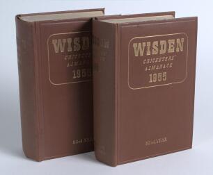 Wisden Cricketers&rsquo; Almanack 1955 and 1956. Original hardback editions. Some wrinkling to the spine of the 1956 edition otherwise both editions in good/very good condition. &lsquo;Kent County Cricket Club&rsquo; handstamp to each book. Qty 2