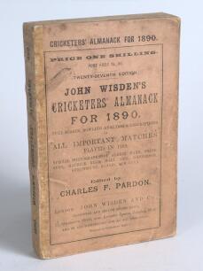 Wisden Cricketers&rsquo; Almanack 1890. 27th edition. Original paper wrappers. Replacement spine paper. Minor wear and marks to wrappers, minor staining and foxing internally otherwise in good/very good condition