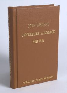 Wisden Cricketers&rsquo; Almanack 1892. Willows softback second reprint (2008) in light brown hardback covers with gilt lettering. Limited edition 225/250. Very good condition