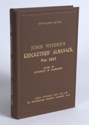 Wisden Cricketers&rsquo; Almanack 1917. Willows hardback reprint (1997) in dark brown boards with gilt lettering. Limited edition 414/500. Very good condition