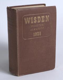 Wisden Cricketers&rsquo; Almanack 1938. 75th edition. Original hardback. Wear to boards and spine paper, dulling to gilt titles, breaking to front internal hinge, wear to head and base of spine paper, some soiling to page block otherwise in good condition