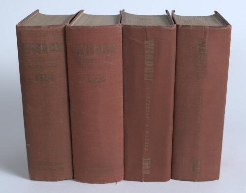 Wisden Cricketers&rsquo; Almanack 1947 to 1949 and 1954. Original hardback editions. The 1947 and 1948 editions with browning to pages, the 1947 with dulling to gilt titles, the 1948 edition with a crease to the spine paper, the 1949 edition with some slight br