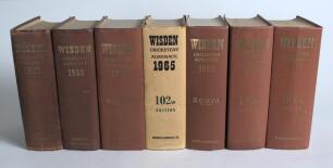Wisden Cricketers&rsquo; Almanack 1953, 1960, 1963, 1965, 1966, 1968 and 1972.Original hardback editions. All books lacking dustwrappers with the exception of the 1965. The 1953 edition in only fair condition, the remaining six books in good condition. Qty 7
