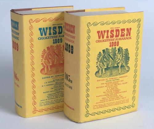 Wisden Cricketers&rsquo; Almanack 1968 and 1969. Original hardback editions with dustwrapper. Odd very minor faults to the dustwrappers otherwise in good/very condition