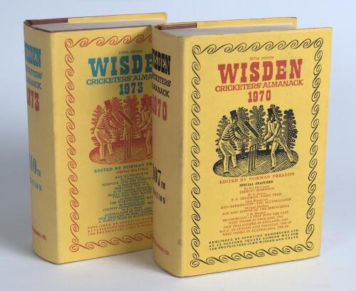 Wisden Cricketers&rsquo; Almanack 1970 and 1973. Original hardback editions with dustwrapper. Odd faults to the dustwrappers otherwise in good/very condition