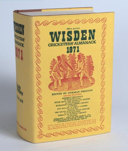Wisden Cricketers&rsquo; Almanack 1971. Original hardback with dustwrapper. Very good/ excellent condition